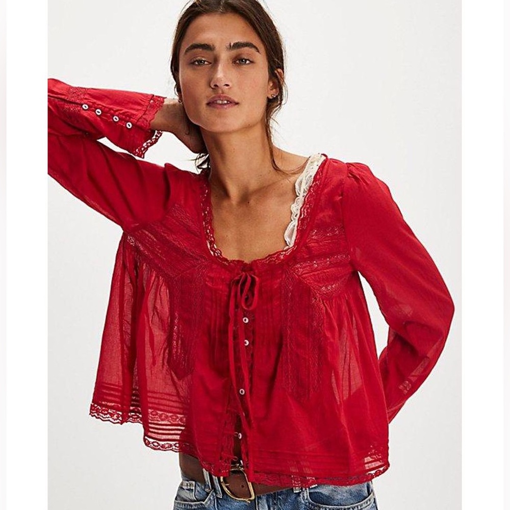 FREE PEOPLE FOREVERMORE BLOUSE IN RED